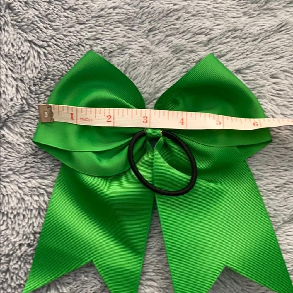 Cheerleading Lot of 9 Green ribbon Hair Bows 6”x6”